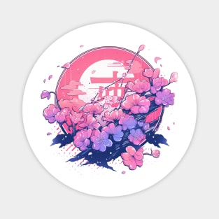 Retro Style Cherry Blossom Design v2.0 - Vintage Floral Art Magnet